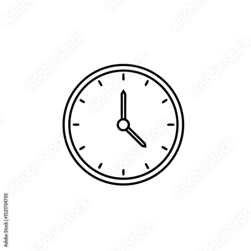 Minimalist clock icon line art vector illustration on white background.