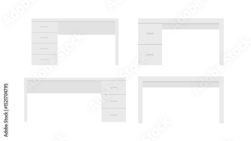 Four variations of office desks with different drawer configurations