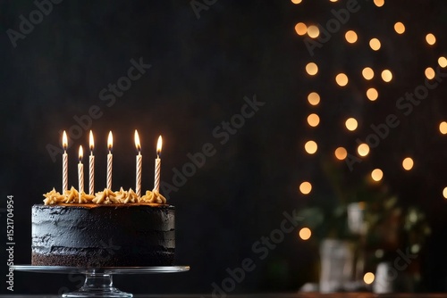 Celebration Cake With Lit Candles and Sparkling Decorations for a Special Occ...