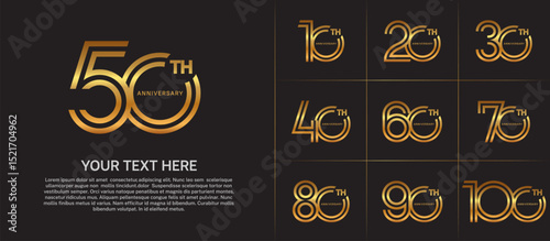 Anniversary set design with double line number. gold color for celebration event