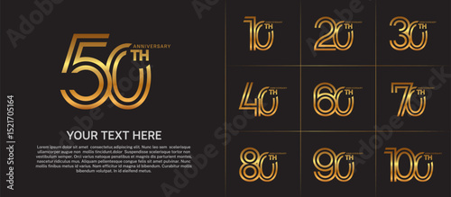 Anniversary set design with double line number. gold color for celebration event