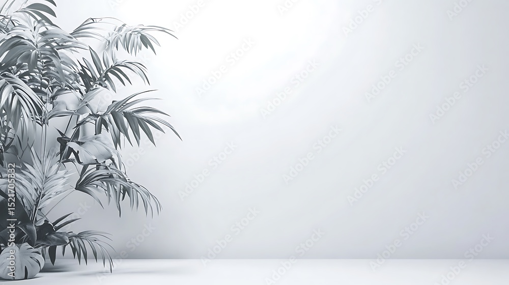 Fototapeta premium Monochromatic plant arrangement against a solid color wall for design.