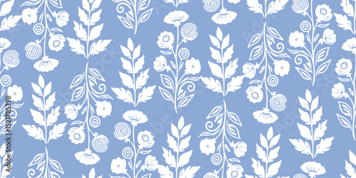 Flower seamless background. Abstract hand-drawn floral tropical pattern. Digital floral all-over design. Ideal for textile design, fabric printing, wallpaper, decoration, cards, and posters