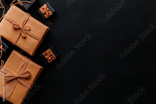 Festive Gift Boxes Arranged on a Dark Background With Natural Decor Elements ...