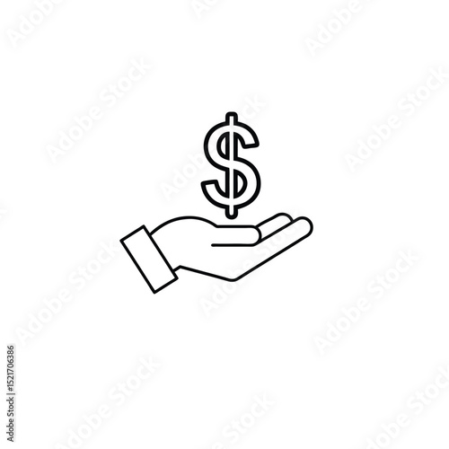 Dollar coin icon on hand vector art illustration.