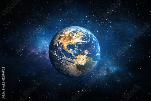 Beautiful View of Earth From Space Showcasing Continents and Ocean Details in...