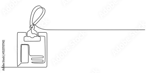 Continuous line drawing badges id cards holders isolated on white background. Vector illustration, man shows her badge, which hangs around his neck - one line drawing. concept correspondent with badge