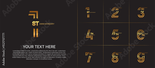 Anniversary set design with double line number. gold color for celebration event