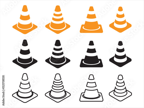 traffic cone icon set vector silhouette on white background.