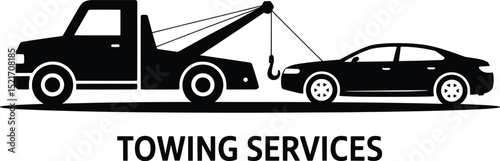 Tow Truck Towing Car Silhouette Vector Illustration, Vehicle Recovery Vector Illustration