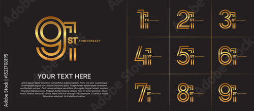 Anniversary set design with double line number. gold color for celebration event