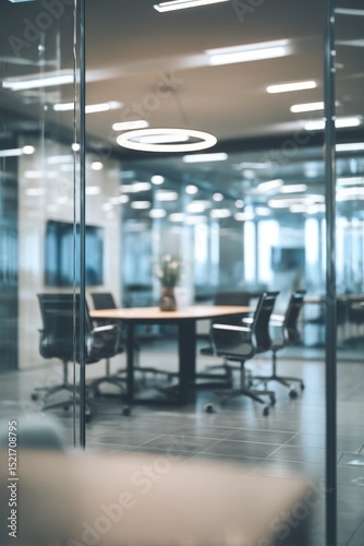 Modern Office Workspace With Glass Walls and Collaborative Meeting Area in Br...