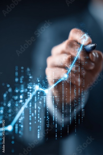Business Professional Analyzing Growth Trend With Digital Graph in Modern Off...