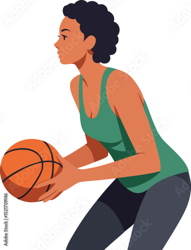 Woman Preparing to Shoot Basketball in Athletic Wear Female Player Holding Ball Vector Illustration 