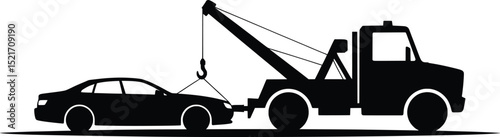 Tow Truck Towing Car Silhouette Vector Illustration, Vehicle Recovery Vector Illustration