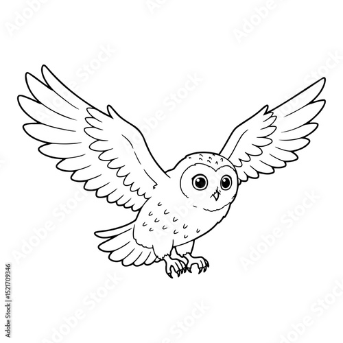 Flying owl with outstretched wings coloring page, wildlife theme