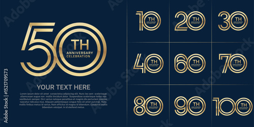 Anniversary logo set with double line number style. golden color can be use for special moment