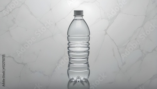 A transparent plastic water bottle against a white backdrop