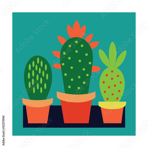 Cacti in Patterned Pots Illustration