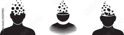 User Profile Dissolving into Particles - GDPR Data Anonymization Compliance Silhouette Icon Set