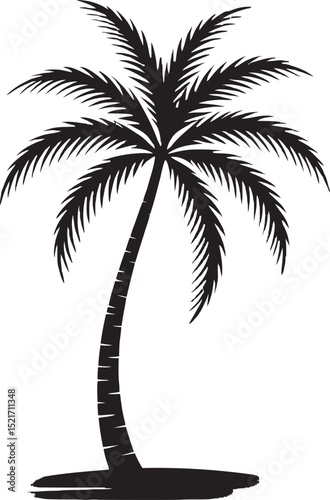 Silhouetted black palm tree illustration isolated on a white background perfect for tropical designs and summer concepts
