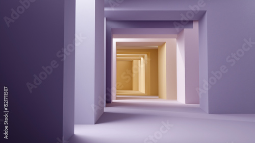 Abstract geometric formation creates a sense of depth and perspective in a minimalist environment with soft color tones