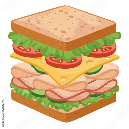 Healthy sandwich with whole grain bread illustration