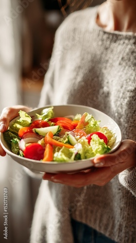 Fresh Vegetable Salad With Colorful Ingredients Served by Someone in a Casual...