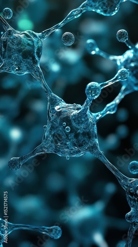 Microscopic view of interconnected cells and structures in a vibrant blue environment showcasing intricate patterns