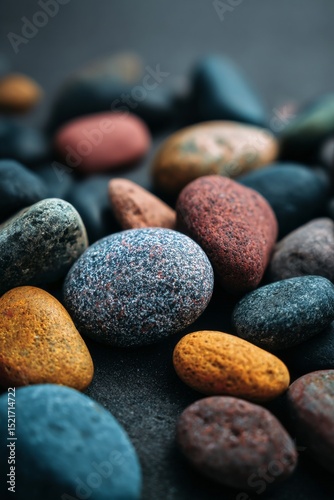 Colorful Pebbles of Various Shapes Scattered on a Beach During the Late After...
