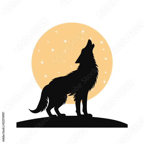 Lone wolf howling at night under full moon