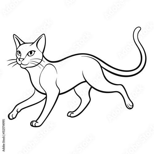 cat running out line vector art on a white bakground