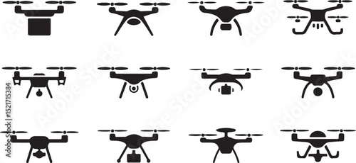 Drone Delivery Icon Set – Aerial Logistics, Package Drop, Smart Shipping, Vector Icons (AI, EE, EPS)
