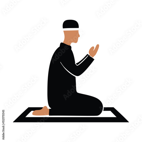 Muslim man praying on prayer mat islamic faith