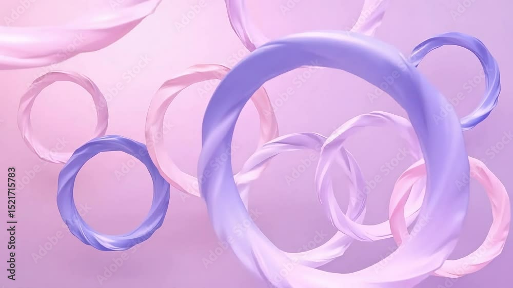 Abstract pastel pink and purple swirling rings float gently against a soft light background ideal for product presentations elegant branding or calming mood videos Abstract pastel pink and purple swirling rings float gently against a soft light background ideal for product presentations elegant branding or calming mood videos