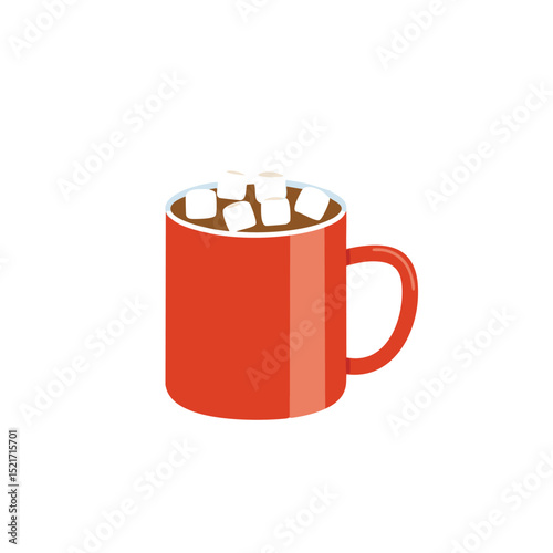 Red mug of hot chocolate with marshmallows cozy winter drink