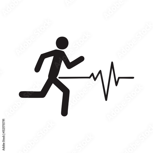 Running man icon heartbeat fitness exercise health