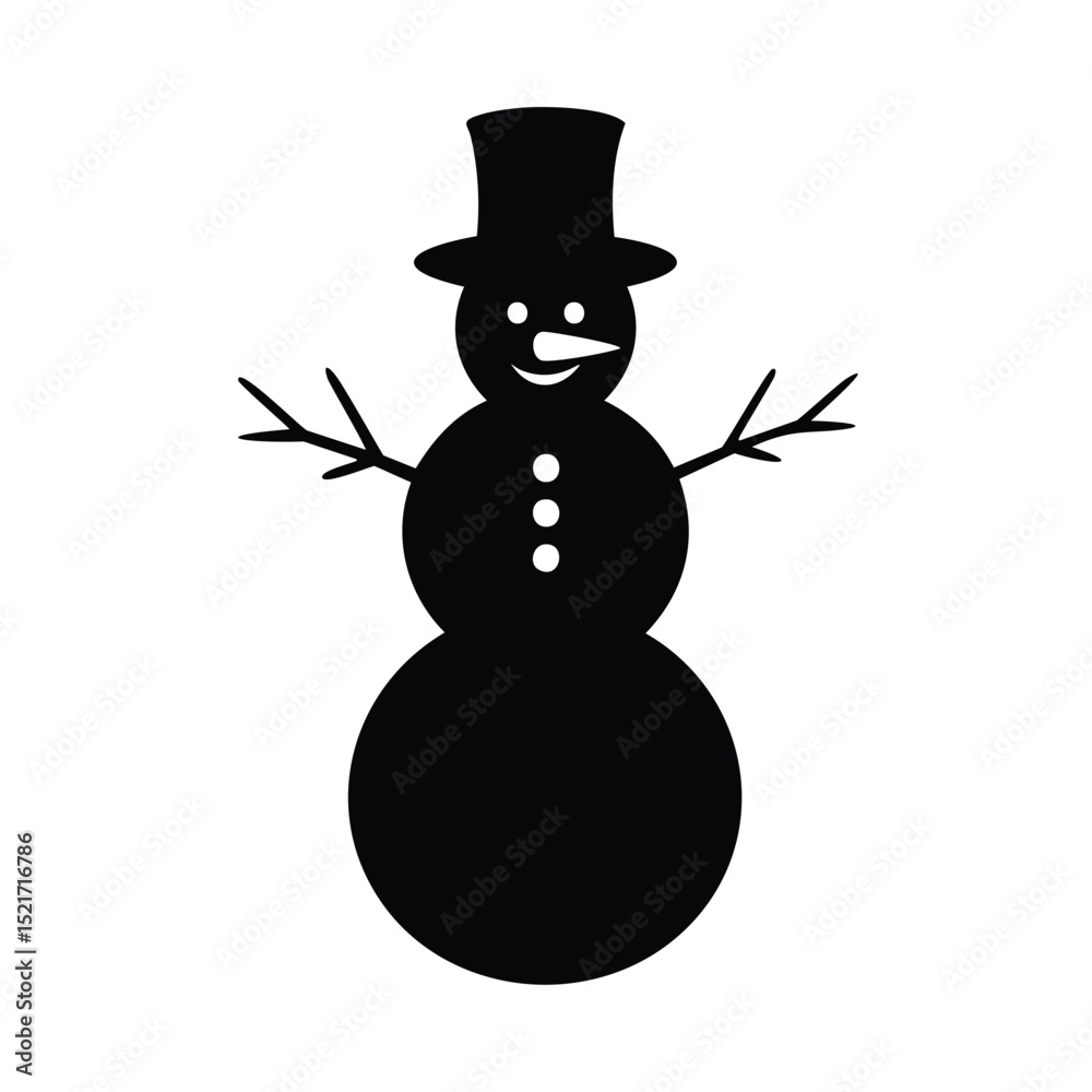 Simple black silhouette snowman winter holiday icon