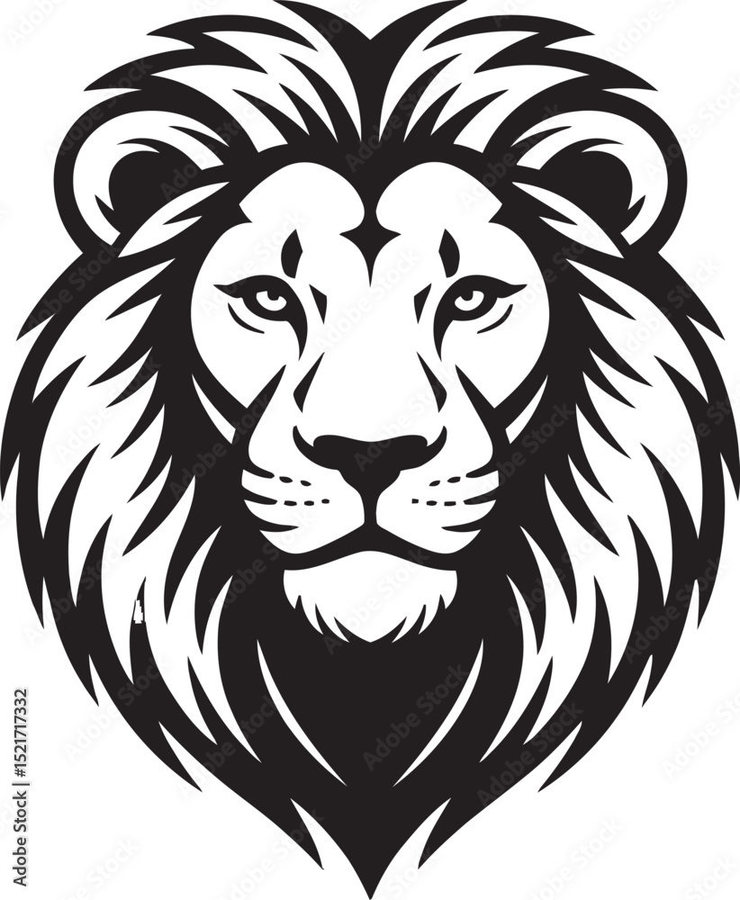 Fototapeta premium Striking black and white illustration depicting the majestic head of a lion with intense gaze