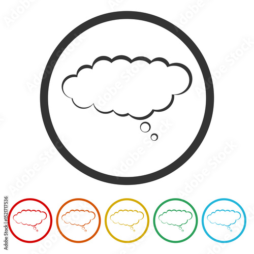 Thought cloud icon. Set icons in color circle buttons