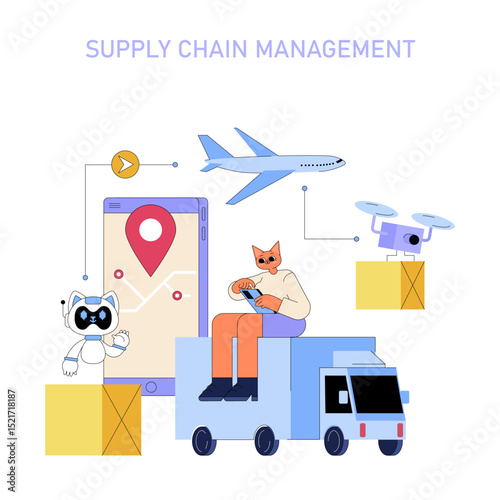 AI In Medium Sized Business Processes. Flat Vector Illustration