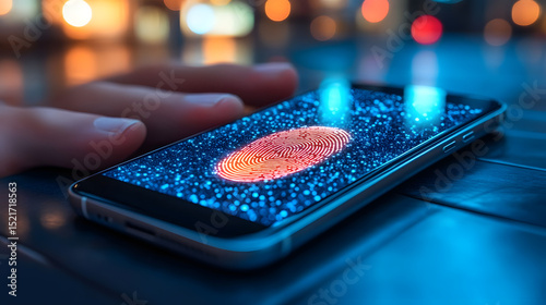 Fingerprint scan security authentication on smartphone for secure access and data protection concept