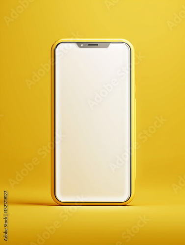 Yellow smartphone with blank screen on yellow background.