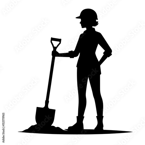Worker Digging with Shovel Silhouette for Construction and Labor Design