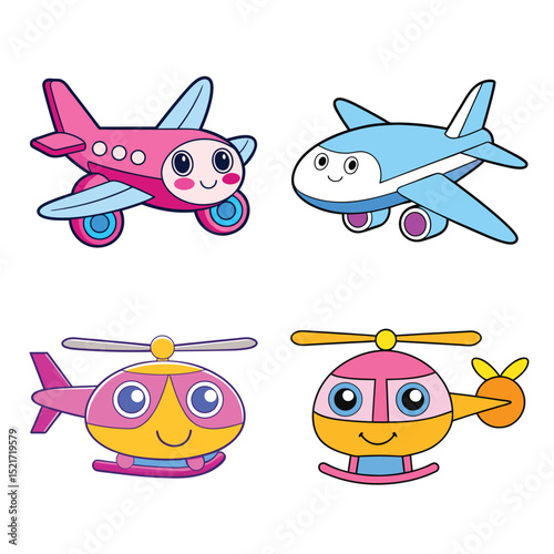 set of cartoon airplanes