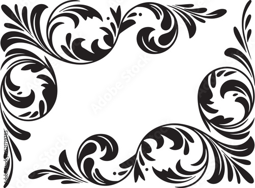 Vintage Floral Corner Frame Ornament silhouette vector – Decorative Black Swirl Border Design | Elegant Black Floral Frame With Swirling Design Elements