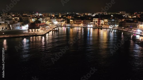 Wallpaper Mural Chania town by night, Lighthouse, Drone shot, Crete, Greece, Aerial view of Chania with the amazing lighthouse, Beautiful Old city, Greece and best scenic places - panorama of picturesque old town  Torontodigital.ca