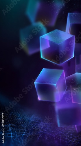 Colorful Floating Cubes Create a Futuristic Digital Atmosphere at Night