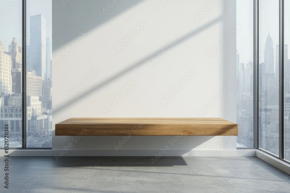 Fototapeta premium Modern minimalist wooden shelf city view
