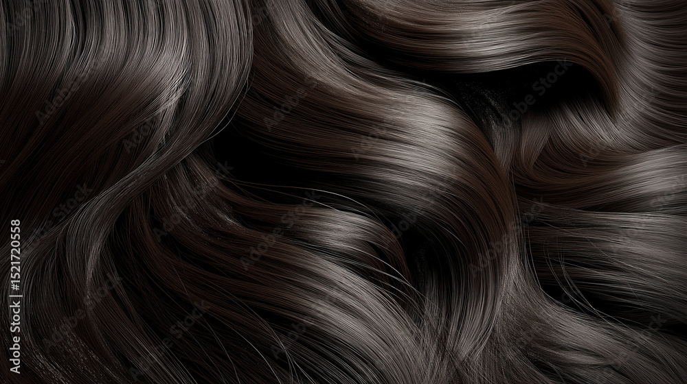 Fototapeta premium Close-up of dark brown wavy hair strands with smooth texture and flowing pattern